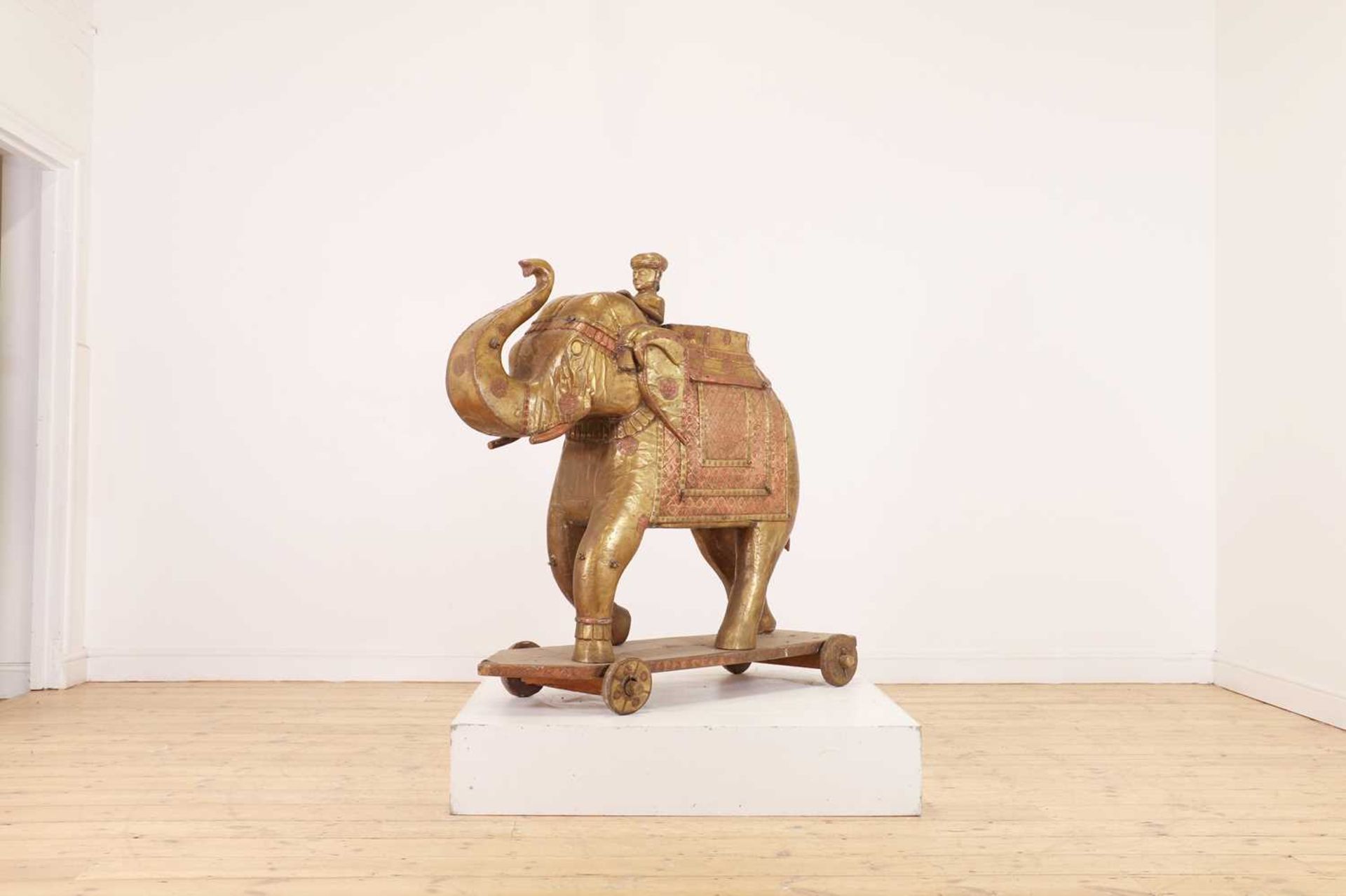 A large copper and brass-clad pull-along elephant, - Image 4 of 9