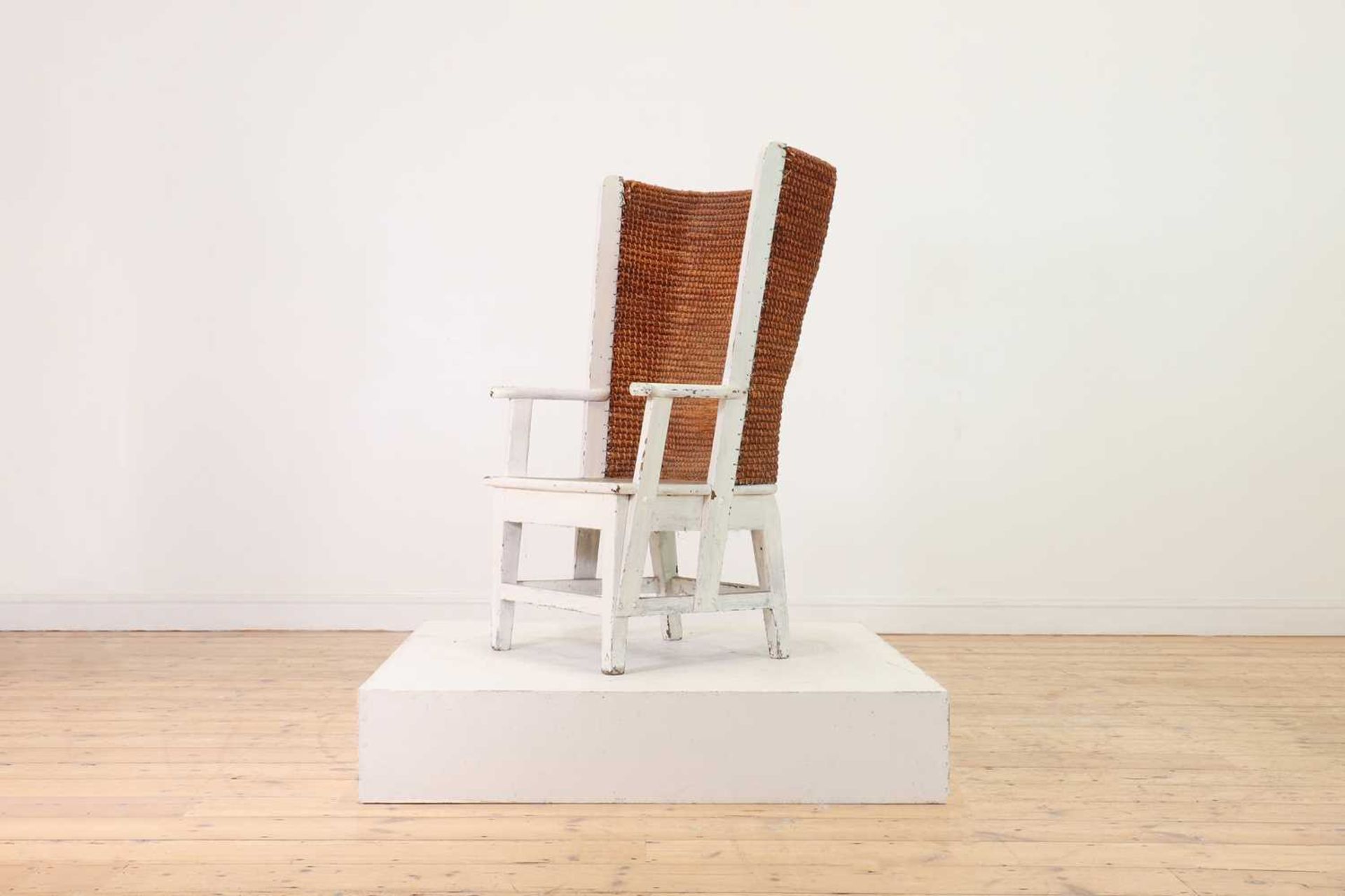 A pine, straw and seagrass armchair,