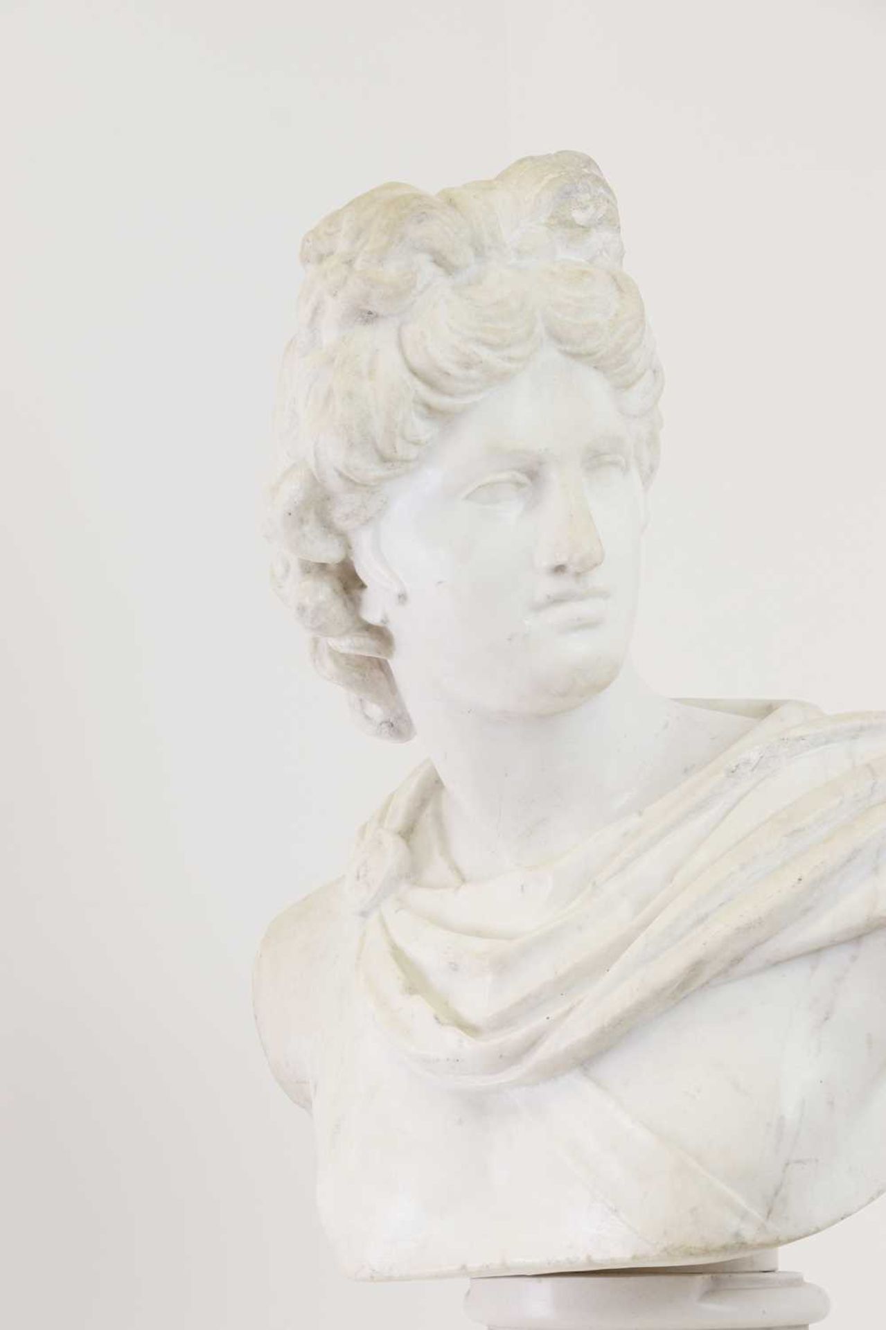 A carved marble and composition bust of Apollo Belvedere, - Image 3 of 9