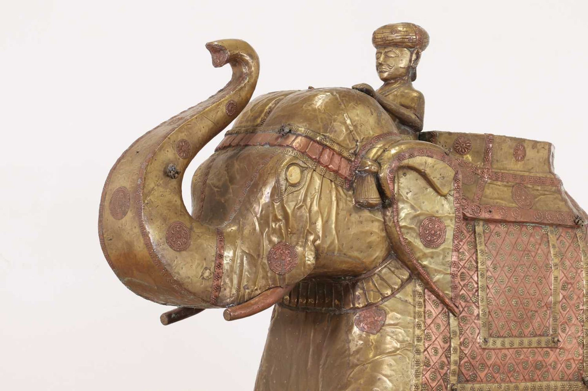 A large copper and brass-clad pull-along elephant, - Image 7 of 9