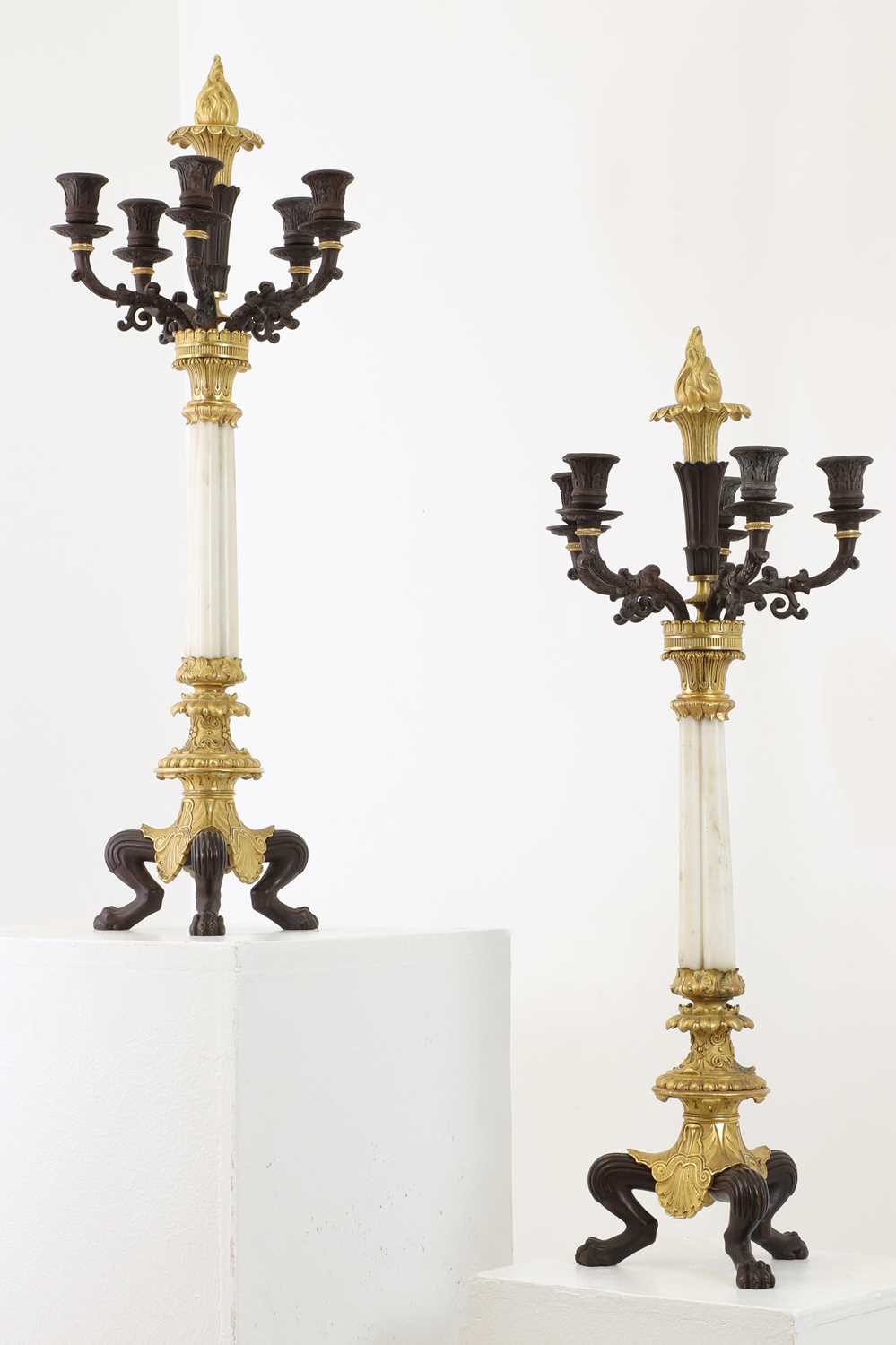 A pair of Regency-style bronze and parcel-gilt candelabra, - Image 3 of 12