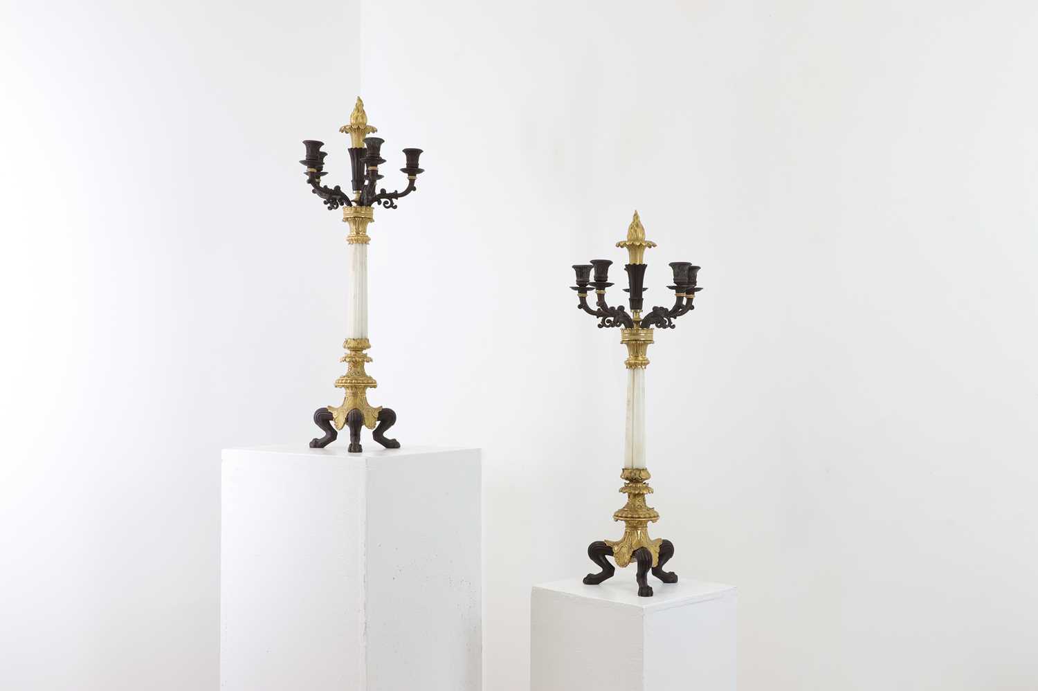 A pair of Regency-style bronze and parcel-gilt candelabra, - Image 2 of 12