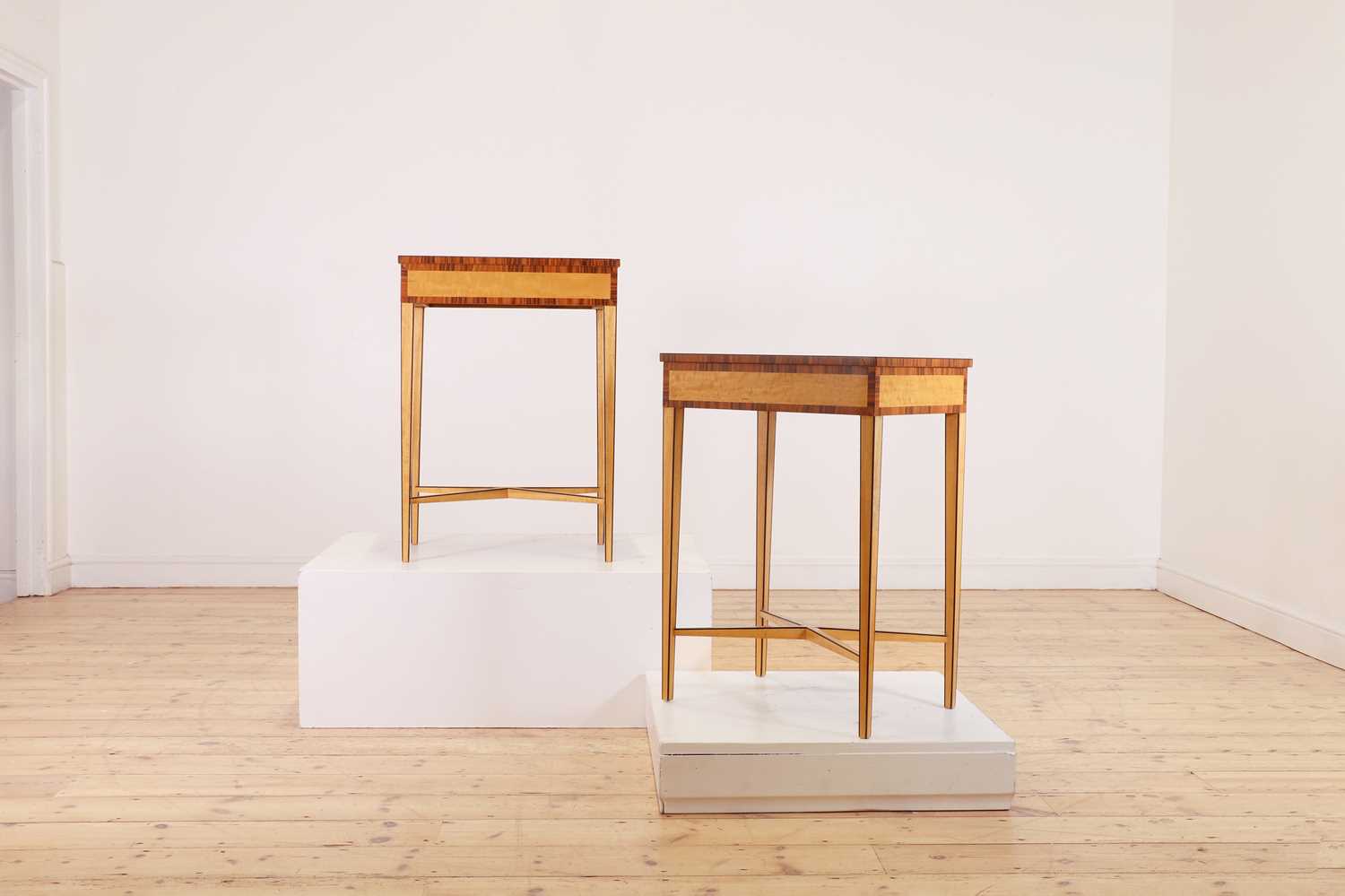 A pair of George III-style satinwood and coromandel side tables, - Image 5 of 6