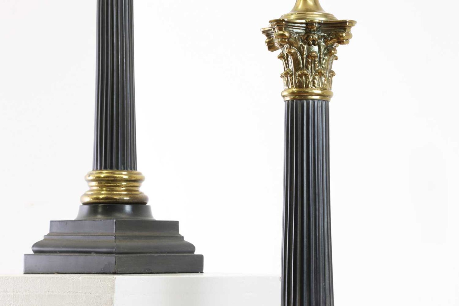 A pair of patinated and gilt-metal column table lamps - Image 3 of 10
