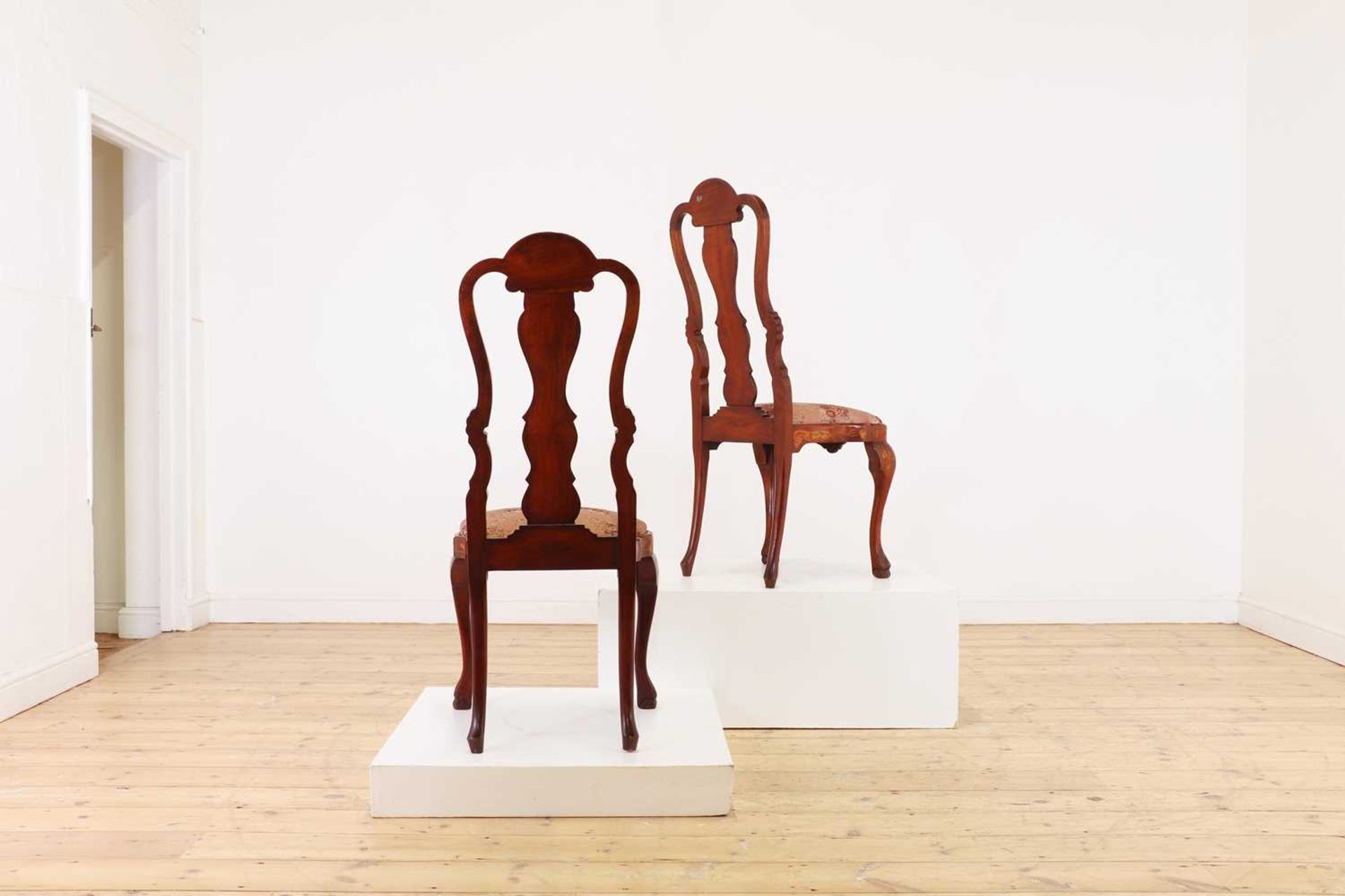 A pair of walnut and marquetry side chairs, - Image 4 of 5