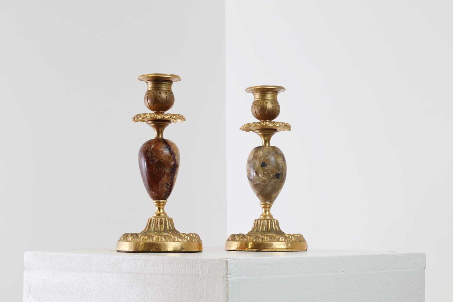 A pair of Derbyshire fluorite and ormolu candlesticks, - Image 2 of 4