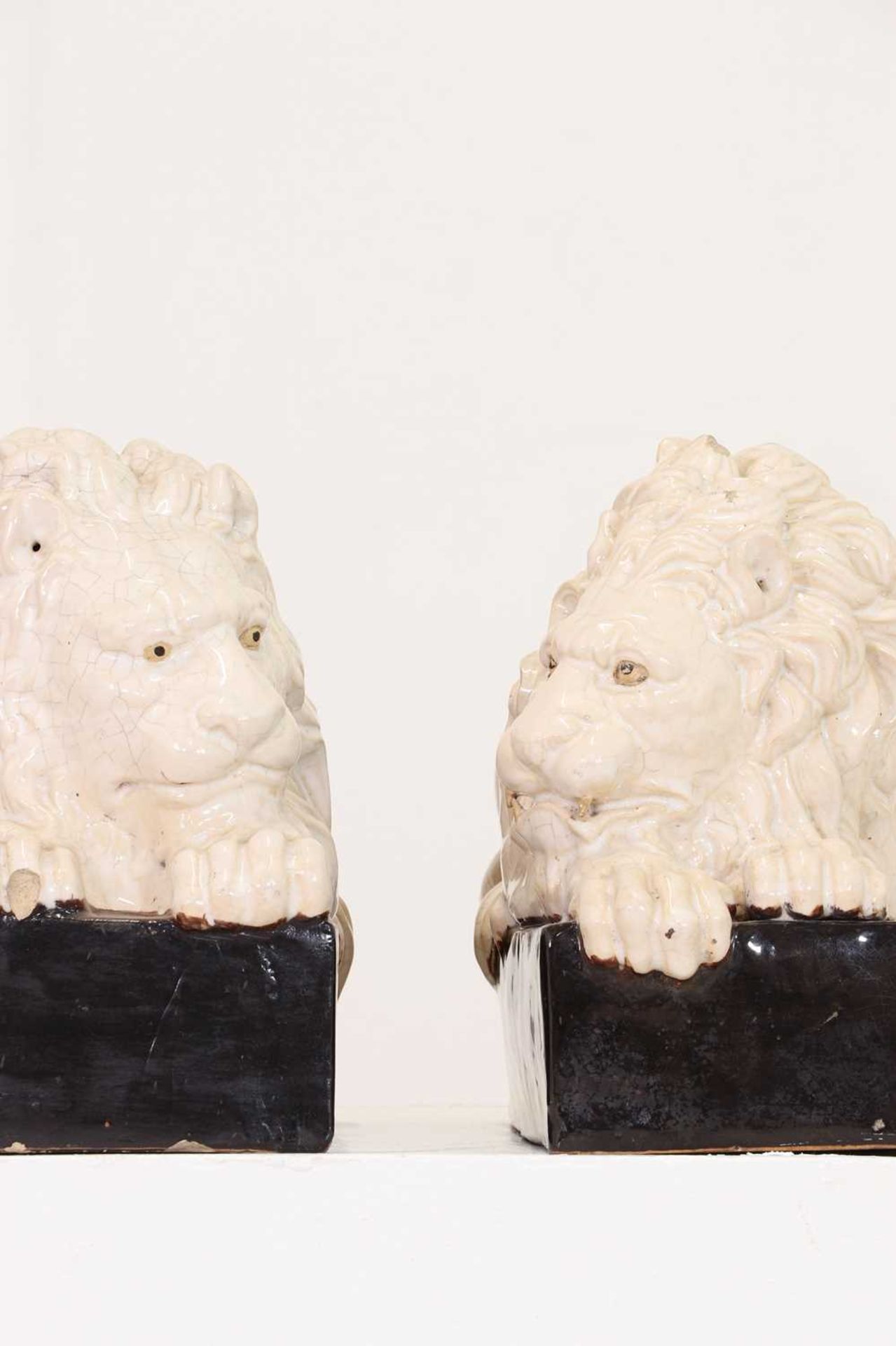 A pair of large glazed lions after Antonio Canova, - Image 3 of 5