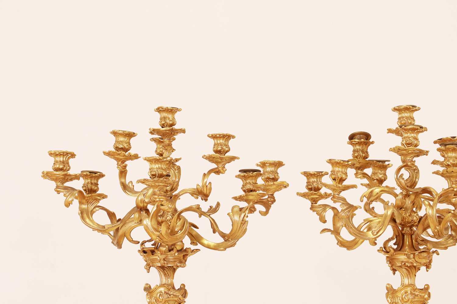A large pair of Louis XV-style gilt-bronze candelabra, - Image 4 of 12