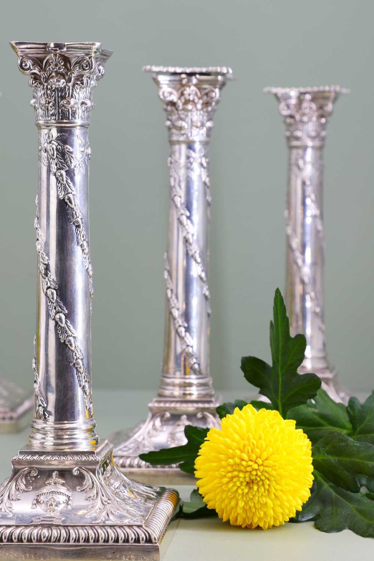 A composed set of six Edwardian silver candlesticks - Image 4 of 9