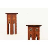 A near pair of inlaid walnut and fruitwood wine tables,