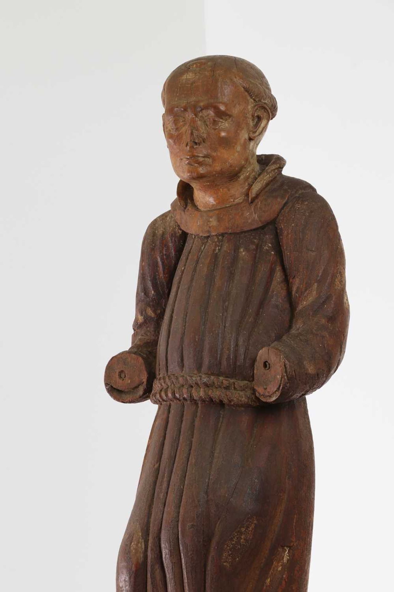 A carved walnut figure of a monk, - Image 2 of 6