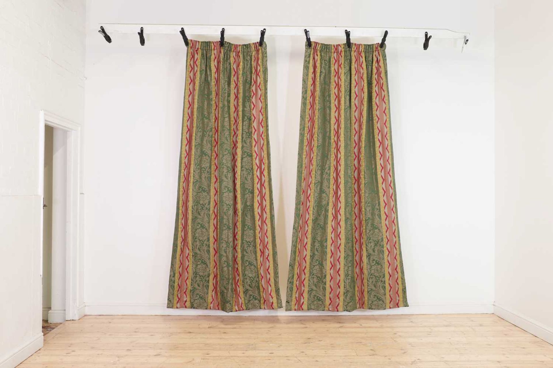 Two pairs of striped silk curtains, - Image 5 of 9