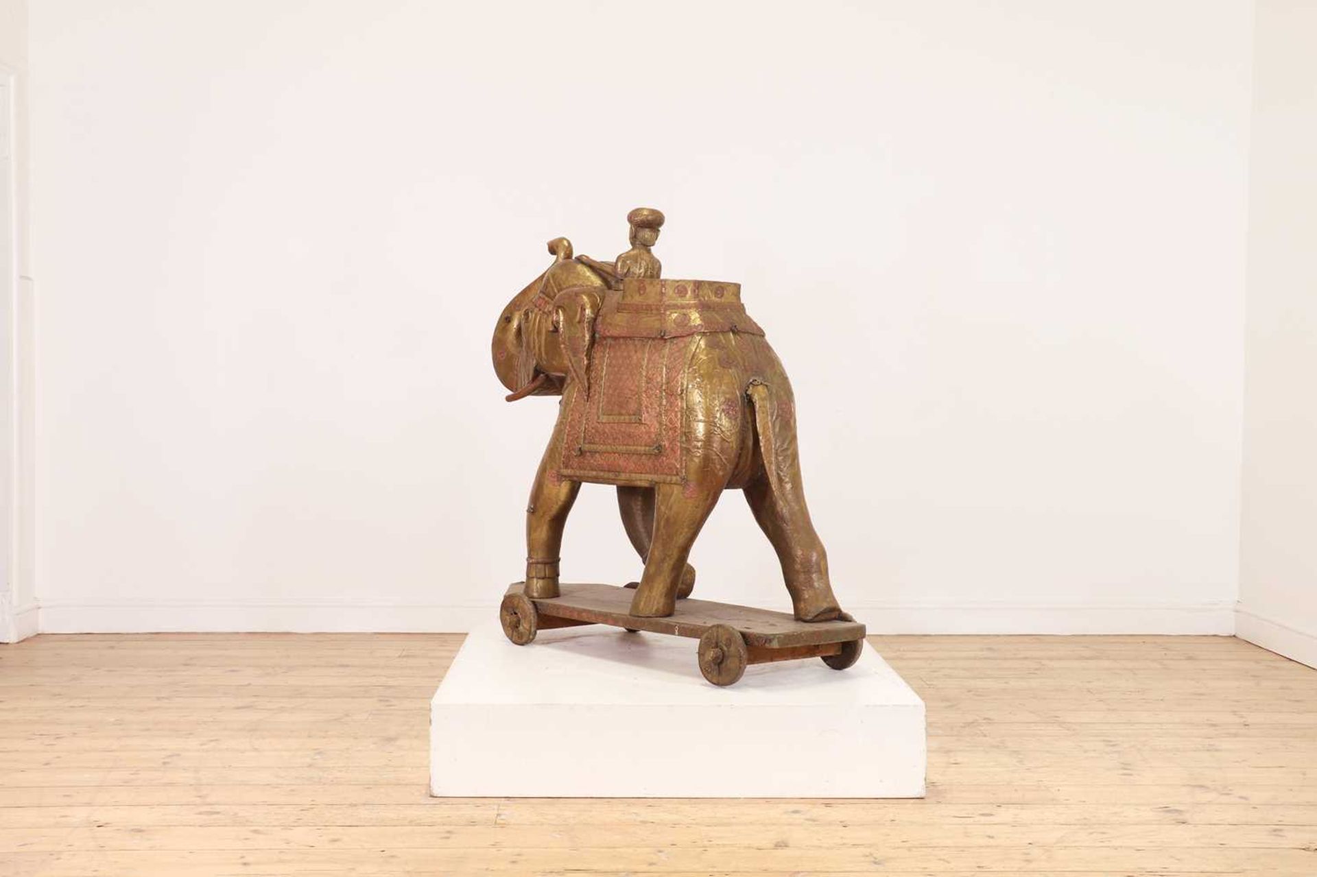 A large copper and brass-clad pull-along elephant, - Image 8 of 9