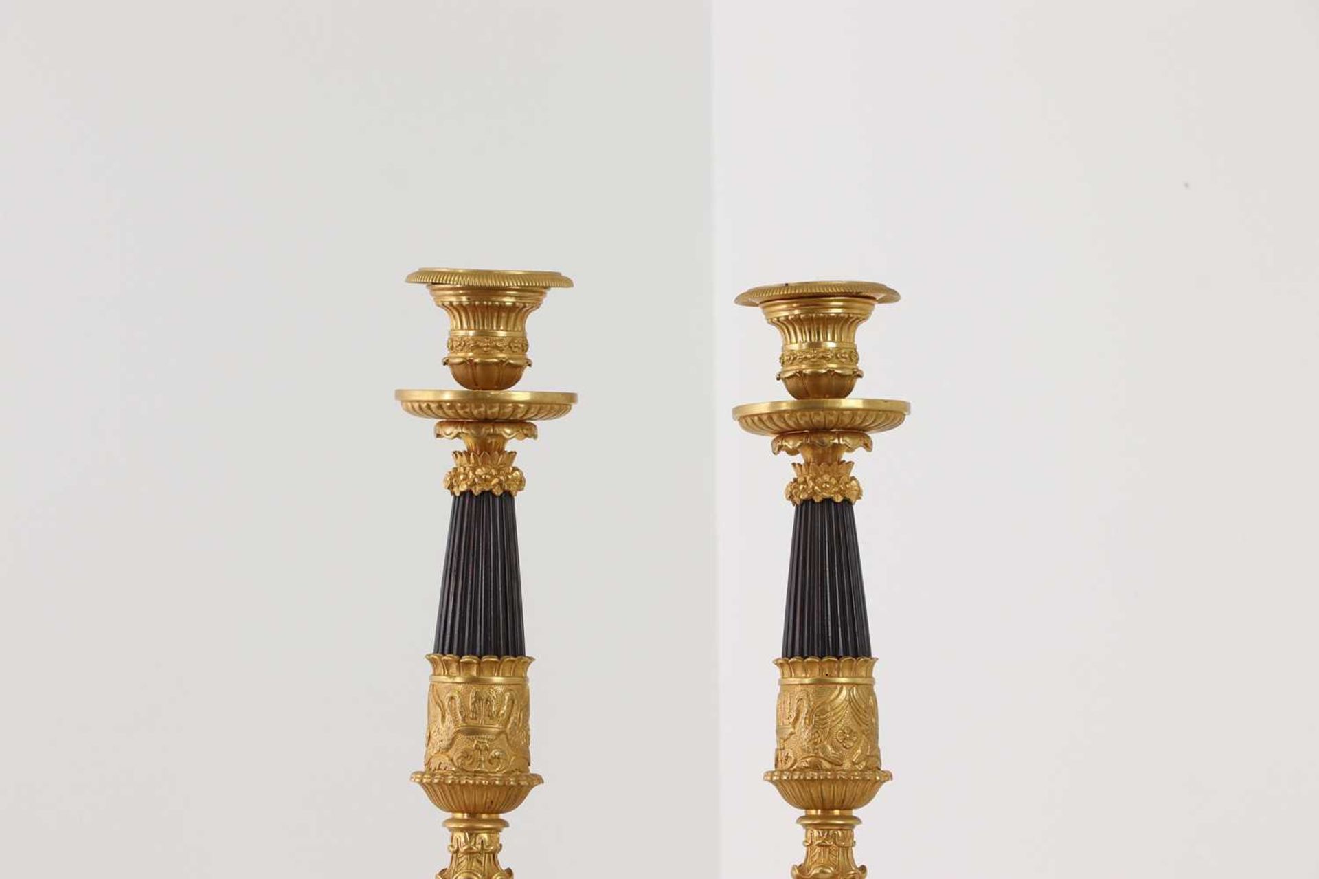 A pair of Regency-style bronze and parcel-gilt candlesticks, - Image 4 of 5