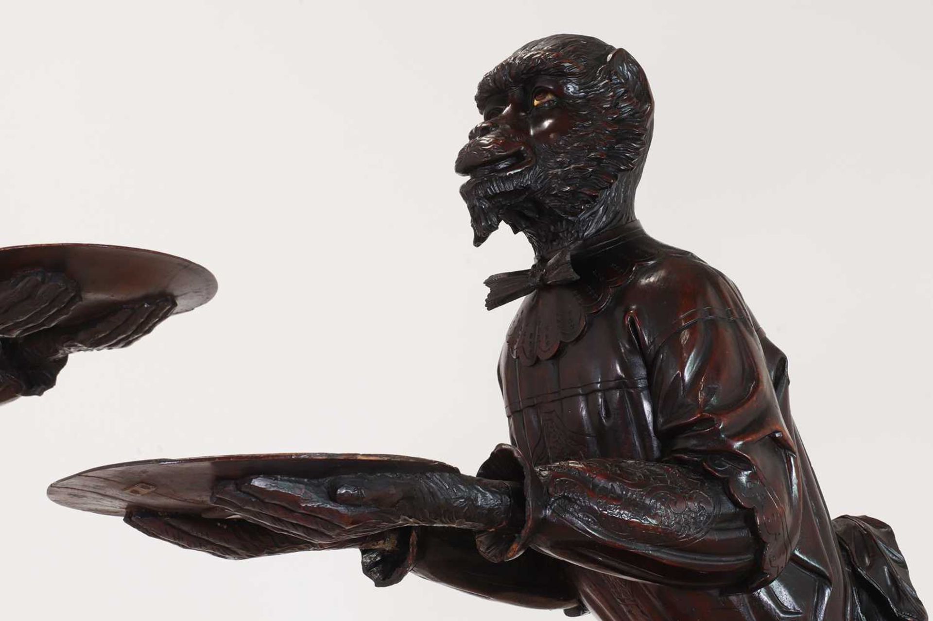 A pair of large carved walnut monkey waiters - Image 11 of 48