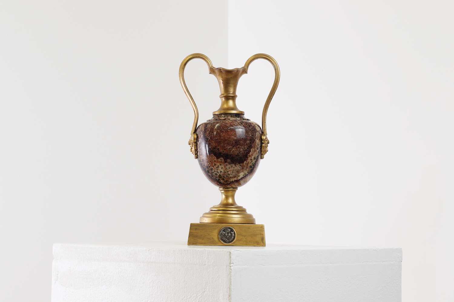 A Derbyshire Blue John and gilt-bronze pedestal vase,