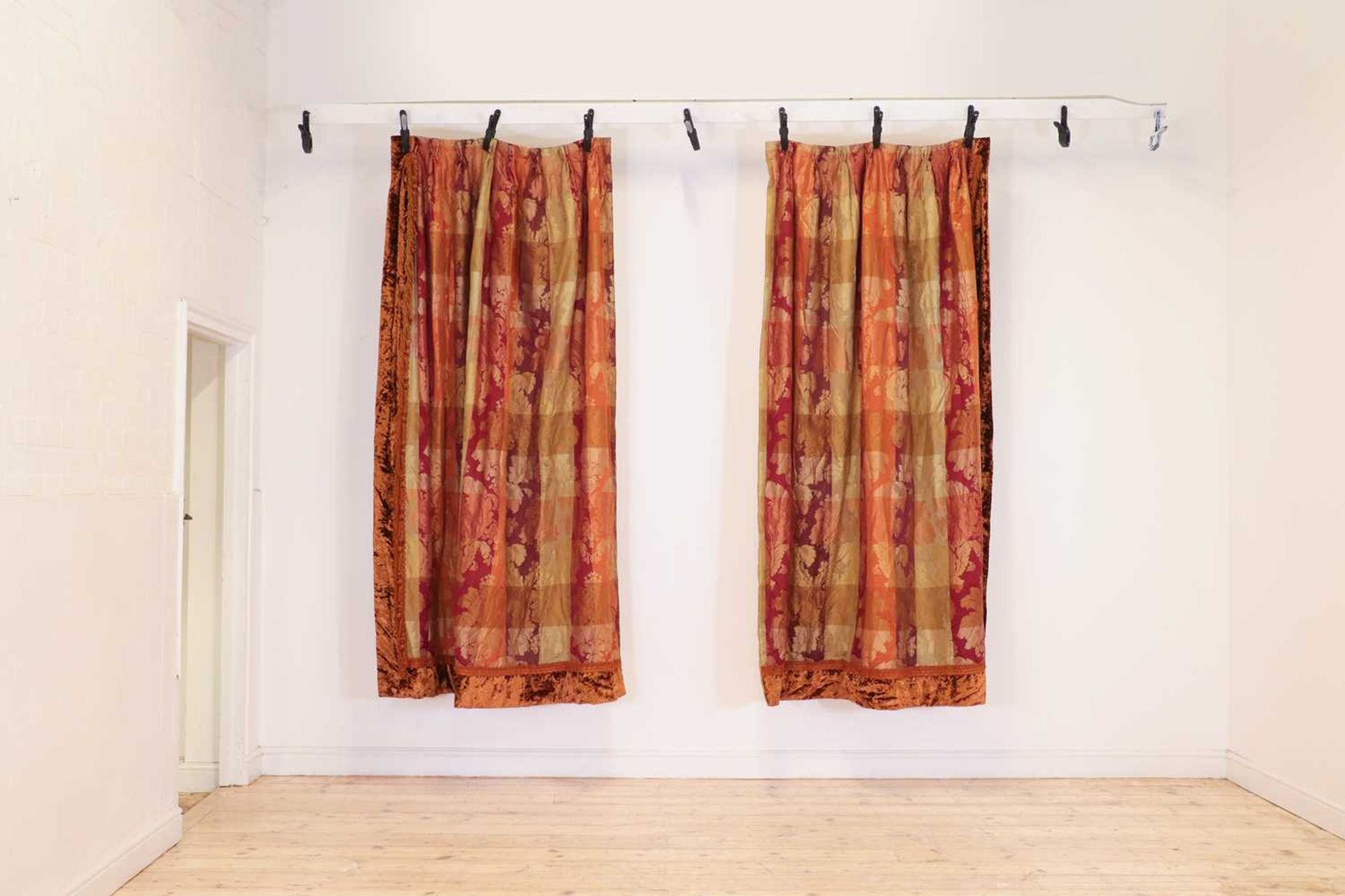 A pair of silk damask curtains,