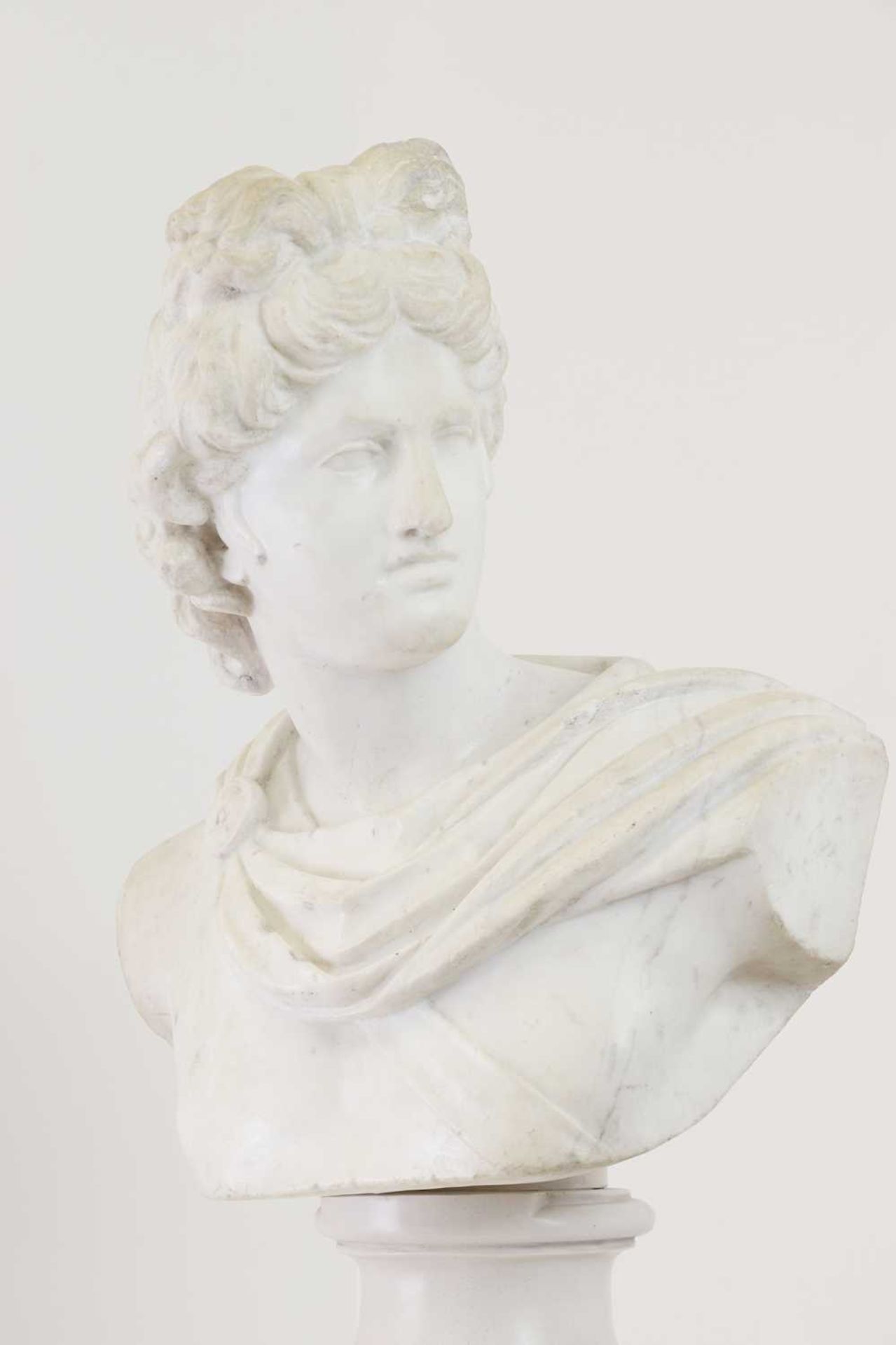 A carved marble and composition bust of Apollo Belvedere, - Image 6 of 9