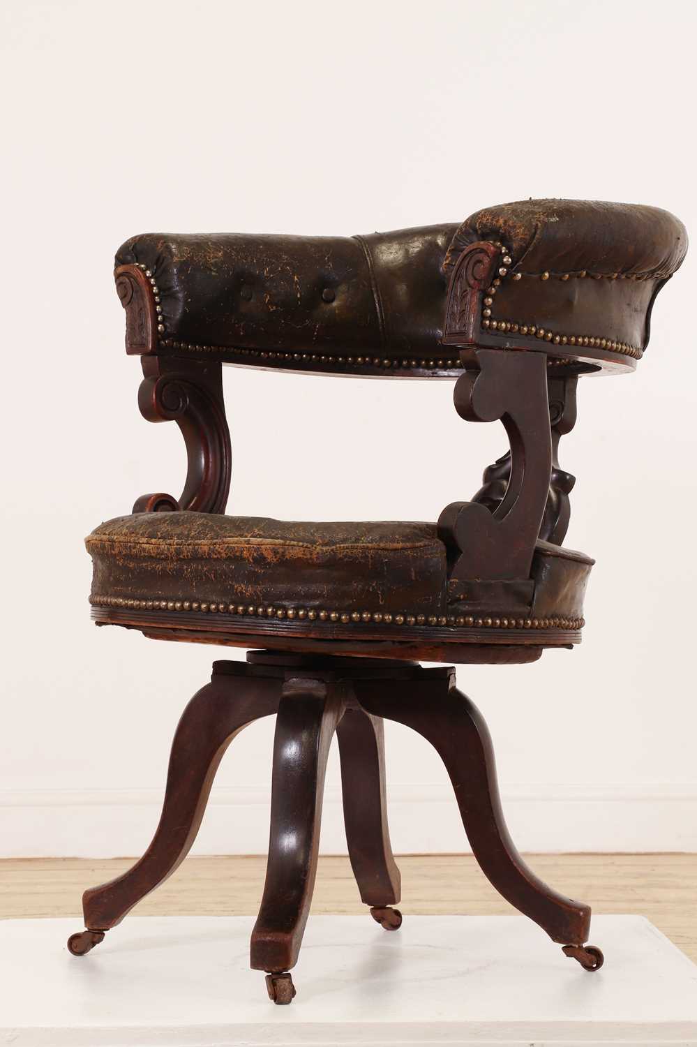 A Victorian mahogany and leather swivel chair, - Image 4 of 7