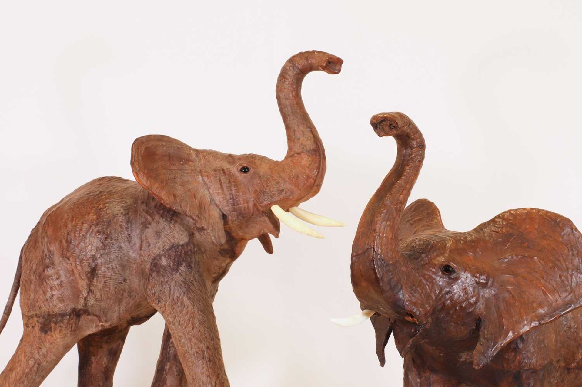 A near pair of leather elephants, - Image 2 of 9