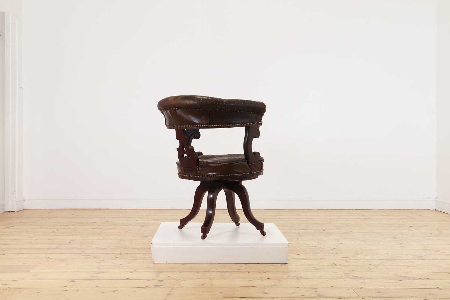 A Victorian mahogany and leather swivel chair, - Image 3 of 7