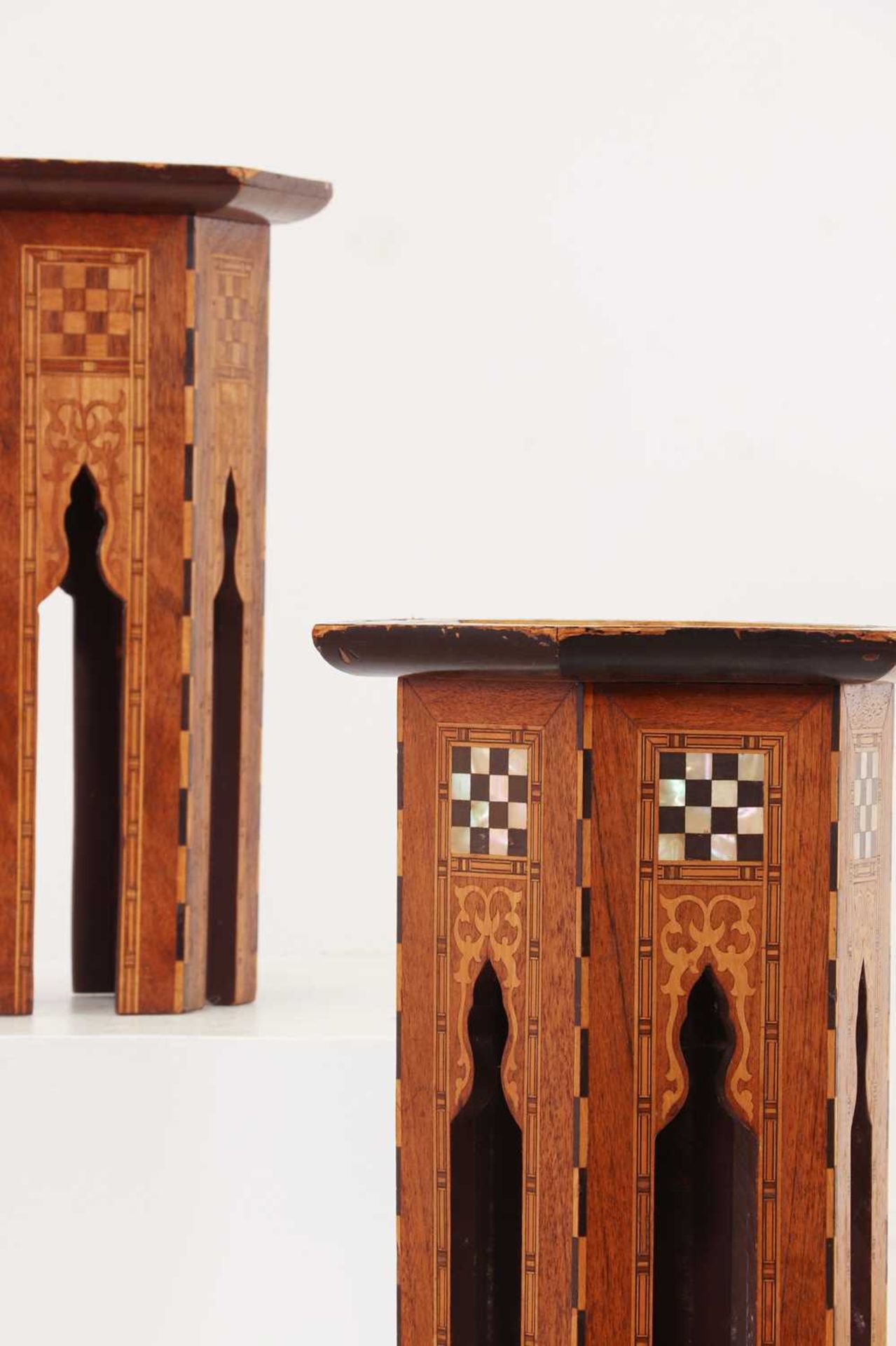 A near pair of inlaid walnut and fruitwood wine tables, - Image 7 of 22