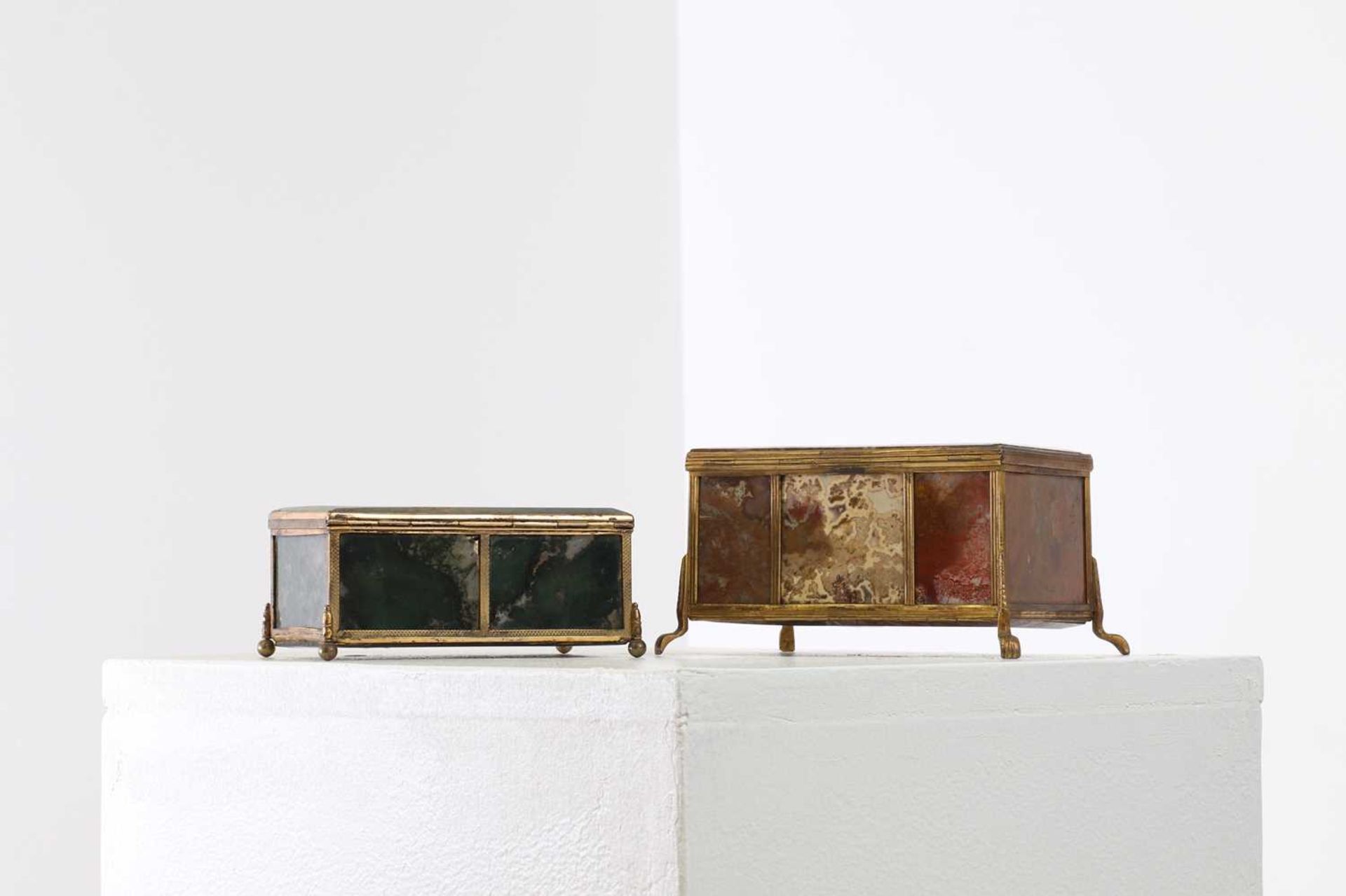 Two agate and gilt-metal-mounted caskets,