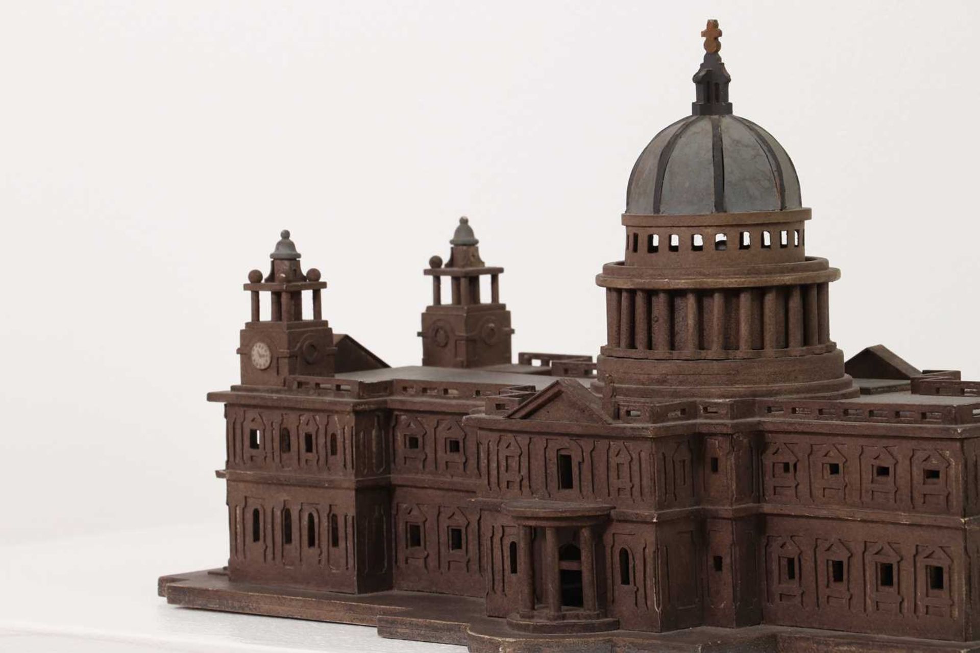 A painted wooden architectural model,