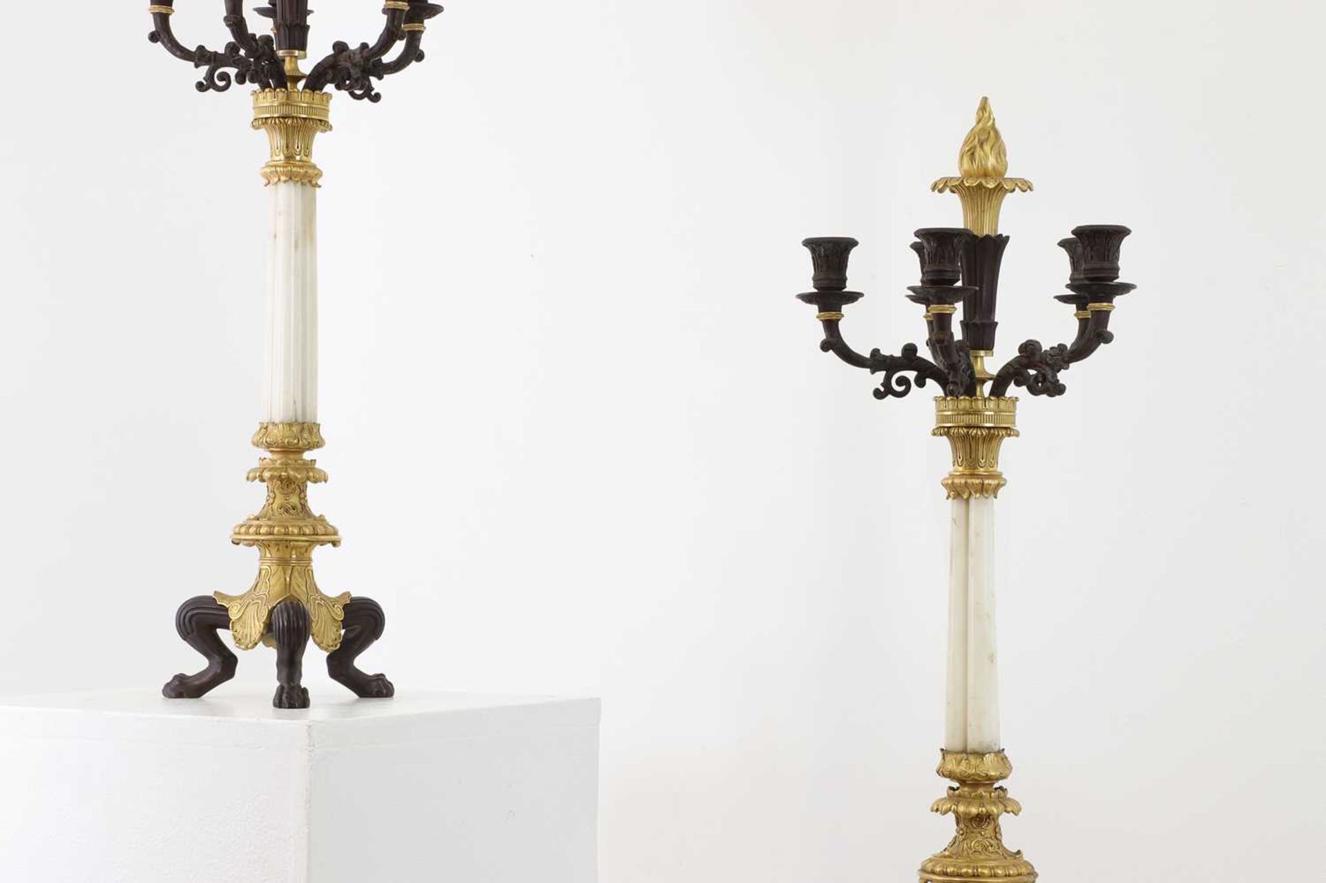 A pair of Regency-style bronze and parcel-gilt candelabra, - Bild 12 aus 12