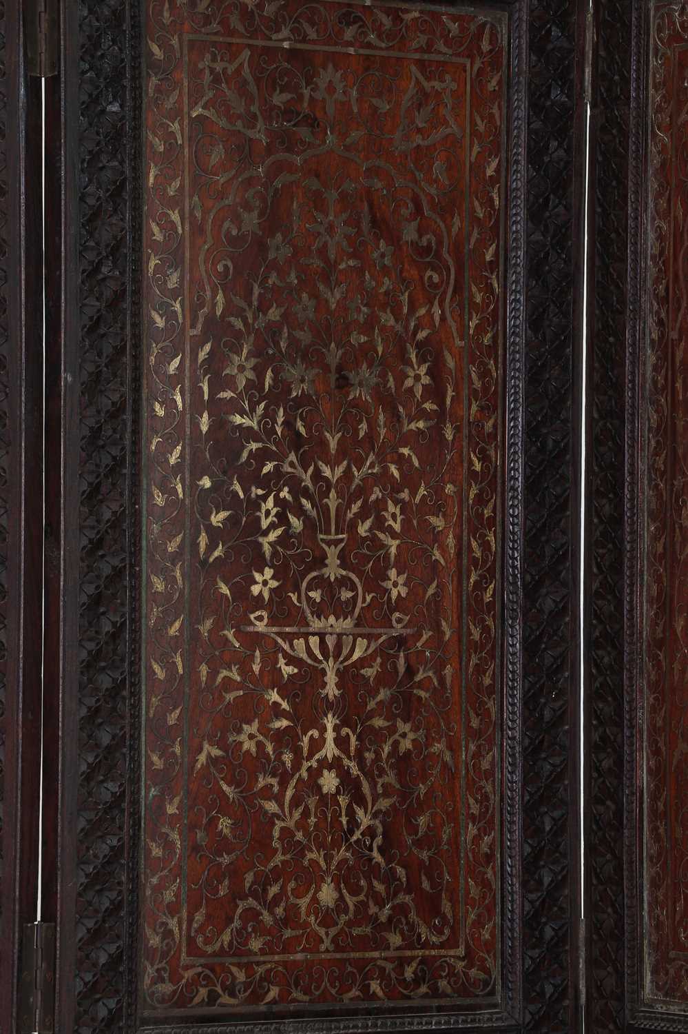 An inlaid teak folding screen, - Image 5 of 10