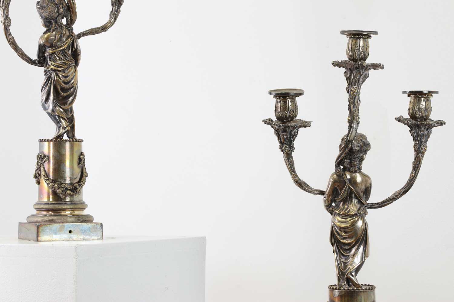 A pair of Louis XVI-style silver-plated candelabra, - Image 2 of 9
