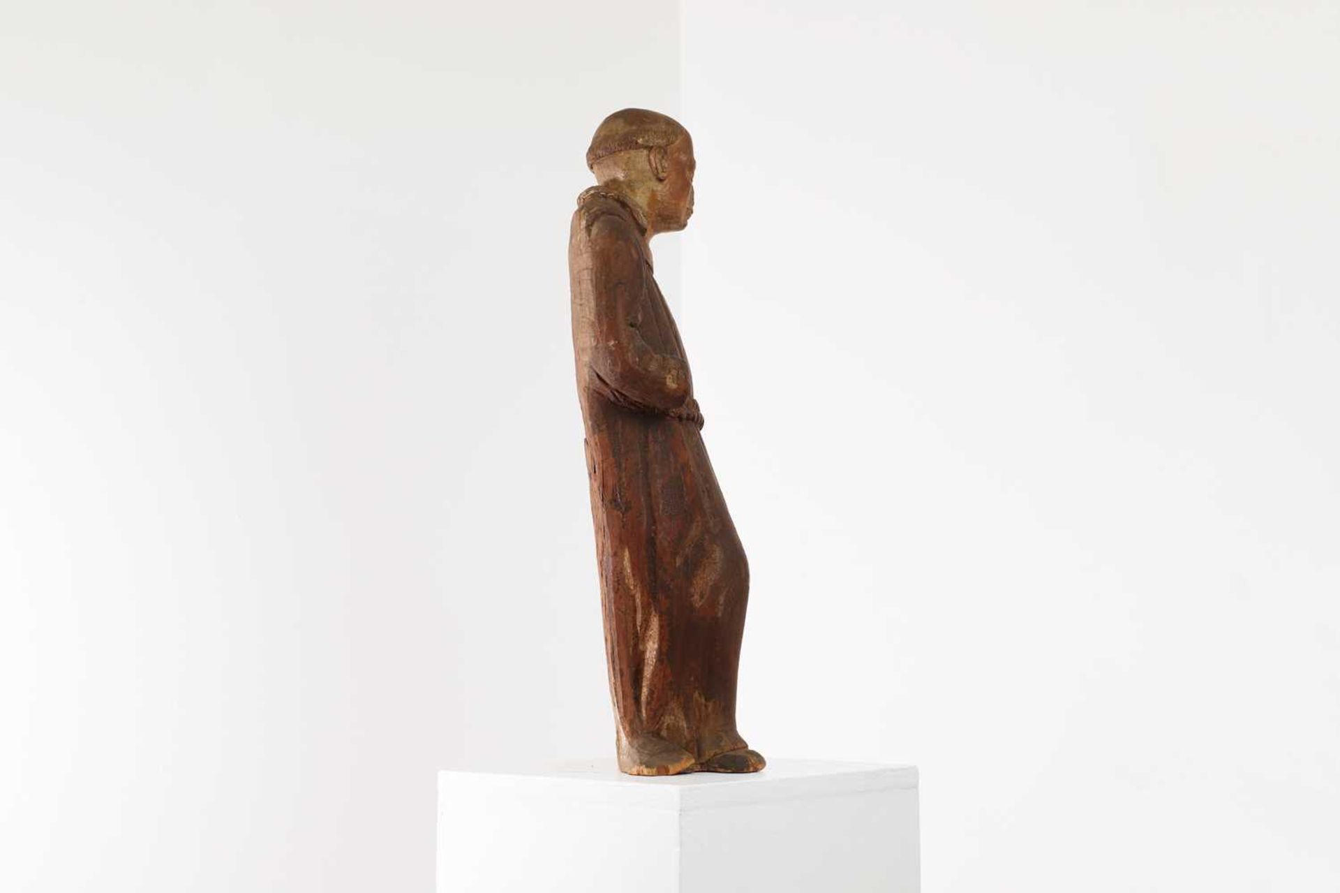 A carved walnut figure of a monk, - Image 4 of 6