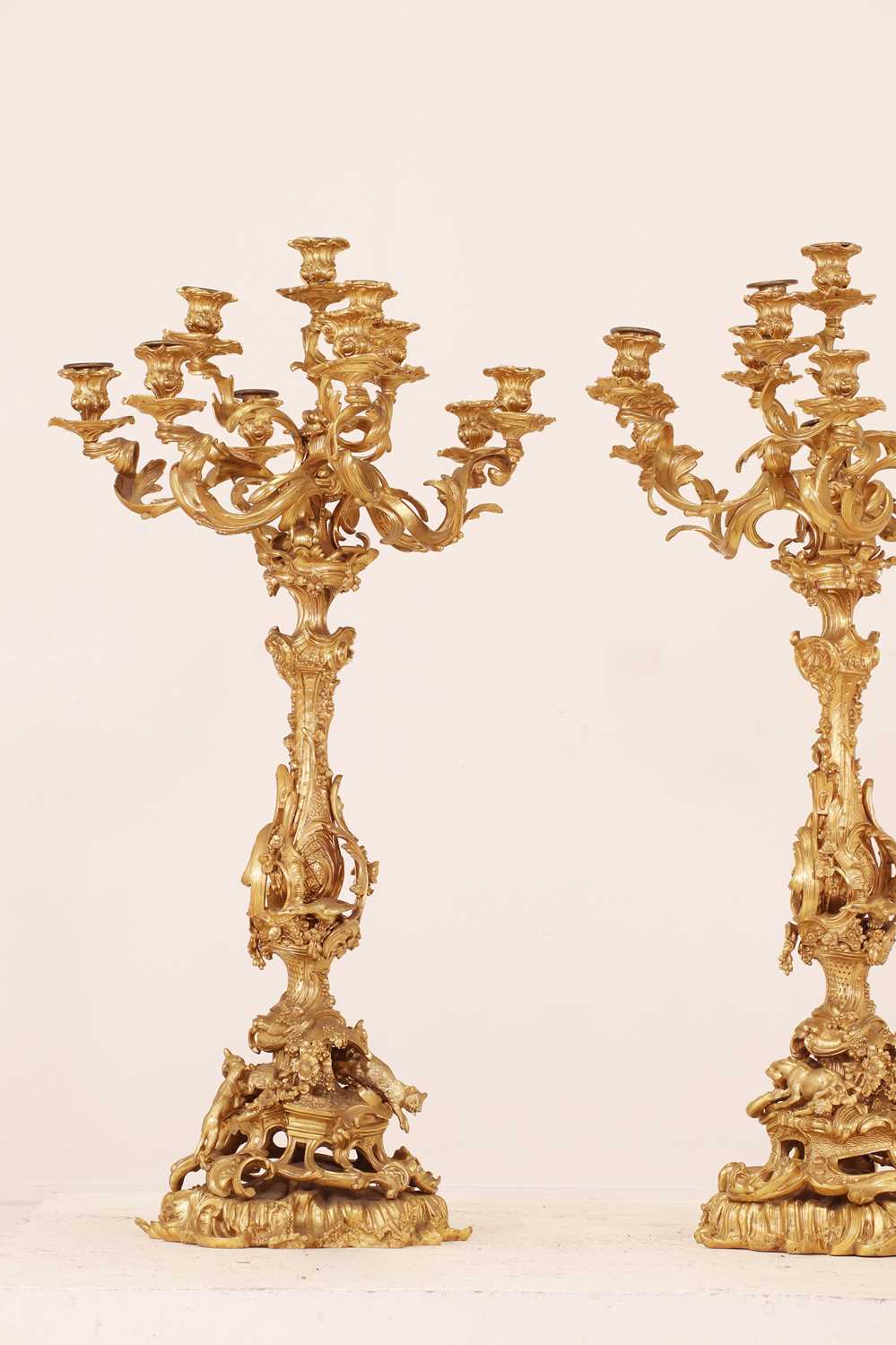 A large pair of Louis XV-style gilt-bronze candelabra, - Image 3 of 12