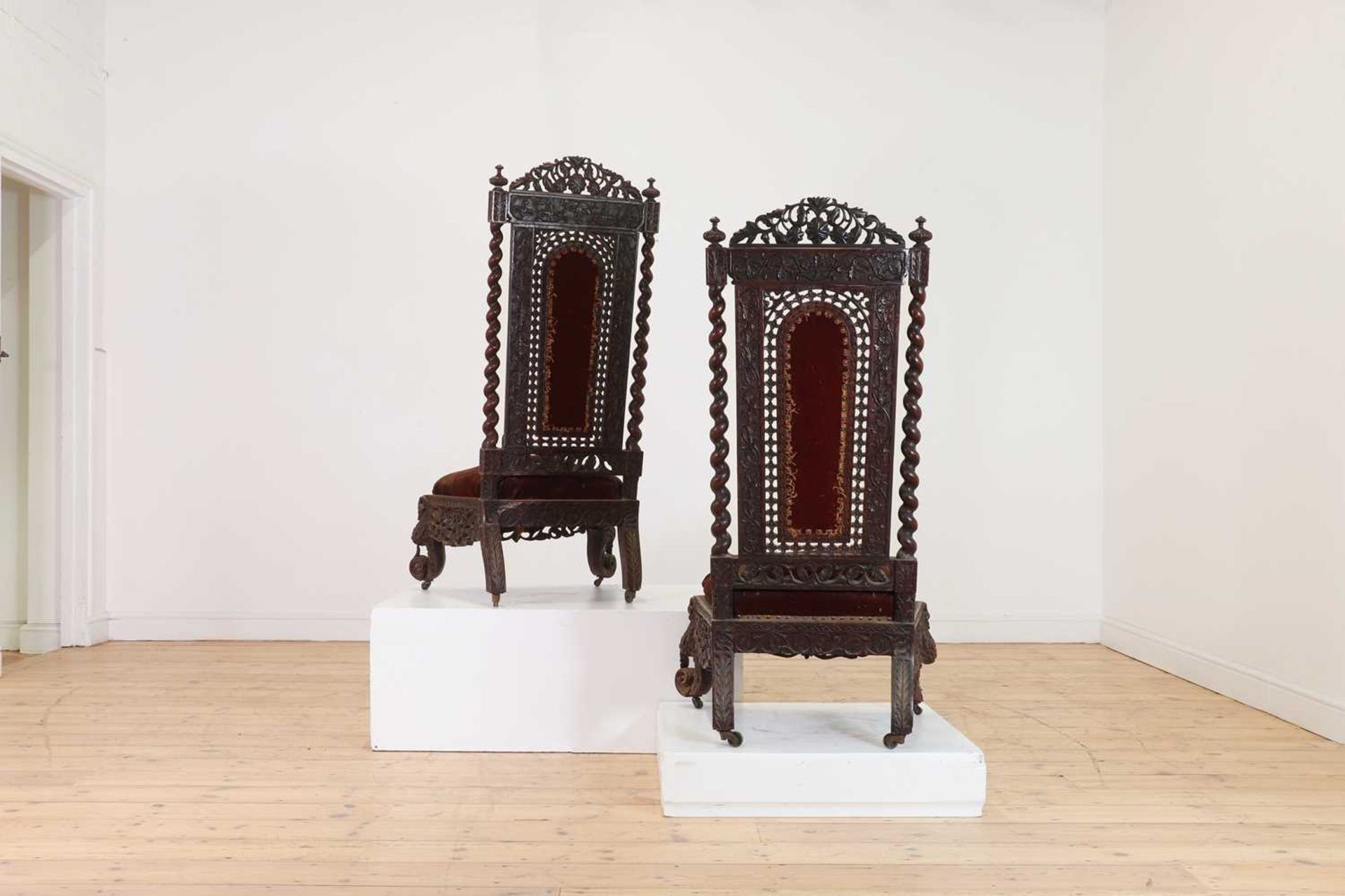 A near pair of carved rosewood occasional chairs, - Image 8 of 21