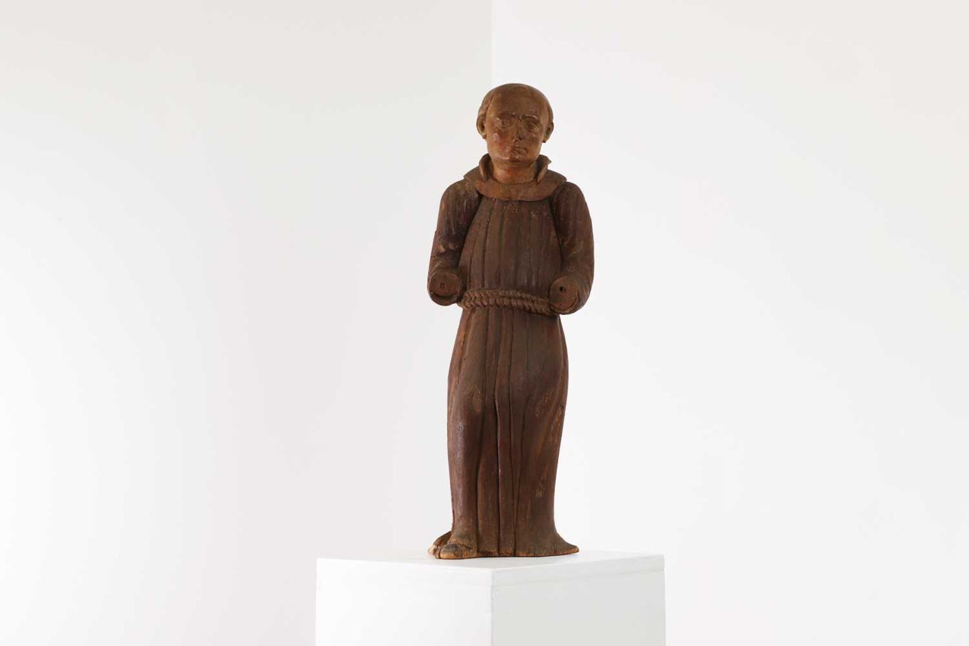 A carved walnut figure of a monk, - Image 3 of 6