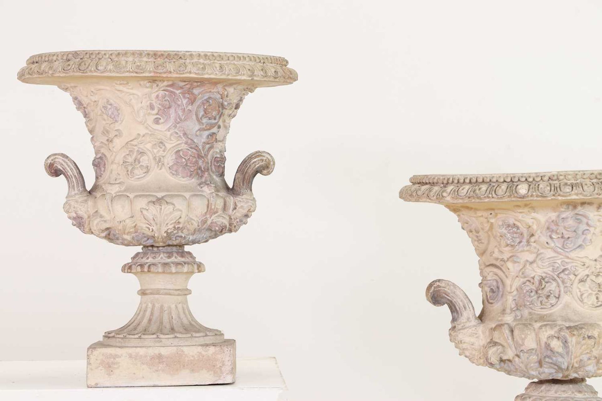 A pair of composite stone campana urns, - Bild 3 aus 8