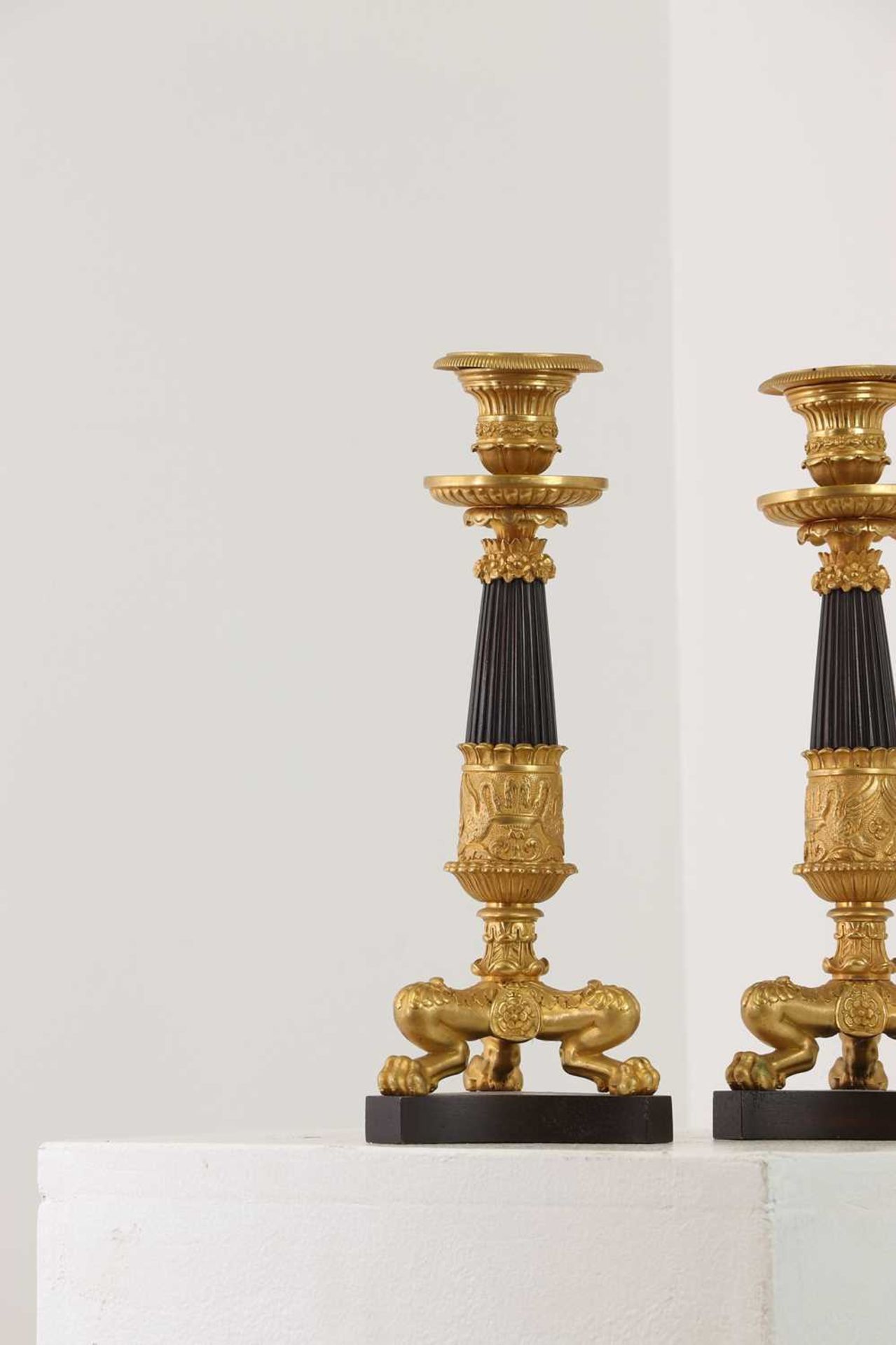 A pair of Regency-style bronze and parcel-gilt candlesticks, - Image 2 of 5