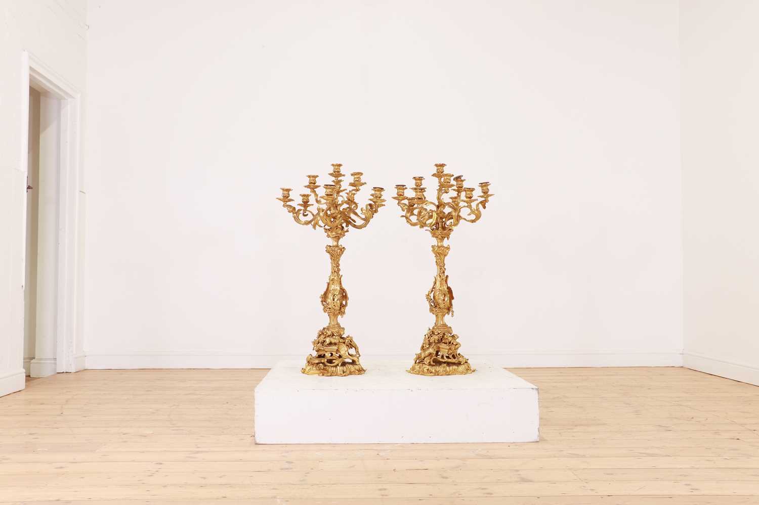 A large pair of Louis XV-style gilt-bronze candelabra, - Image 6 of 12