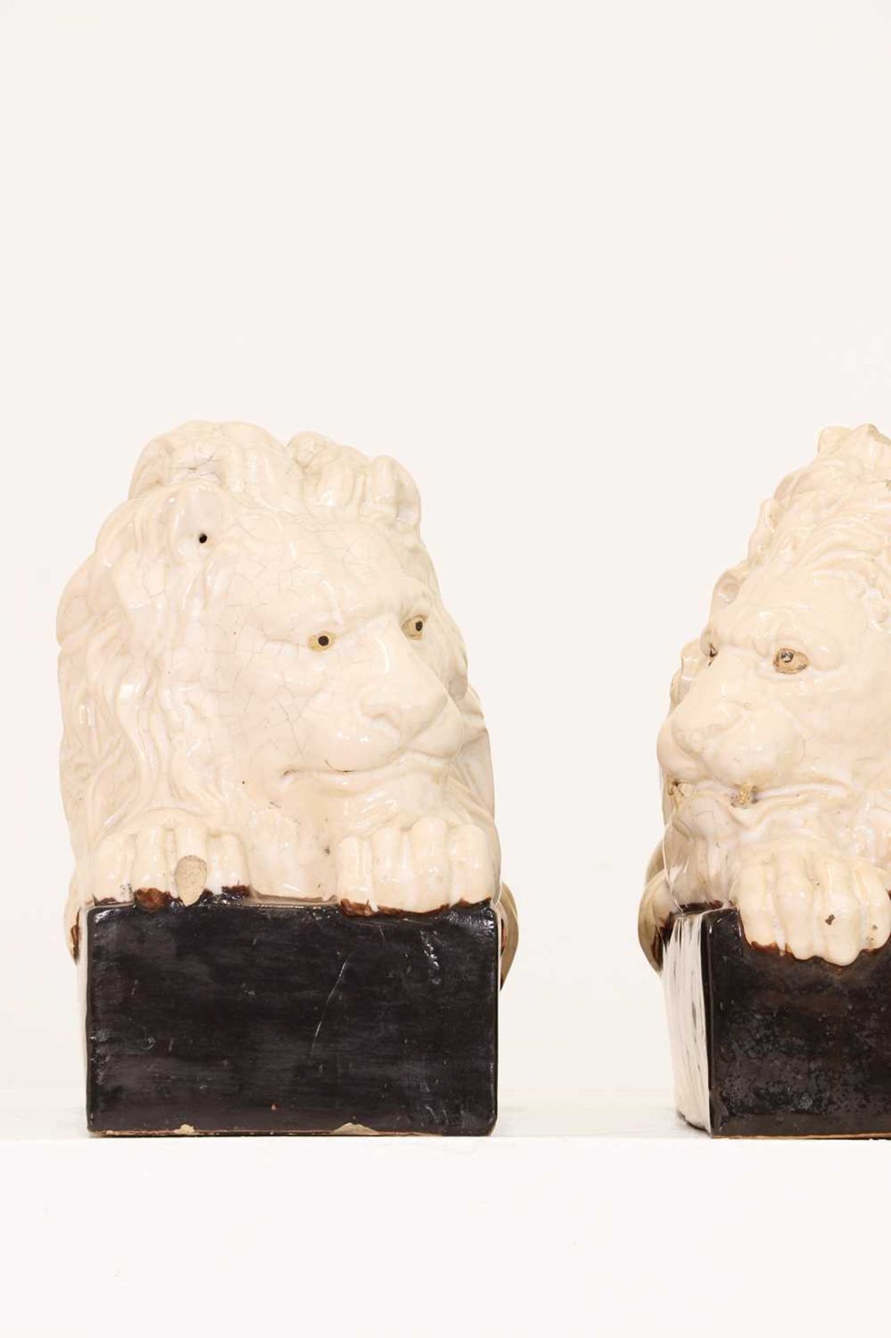 A pair of large glazed lions after Antonio Canova, - Image 4 of 5
