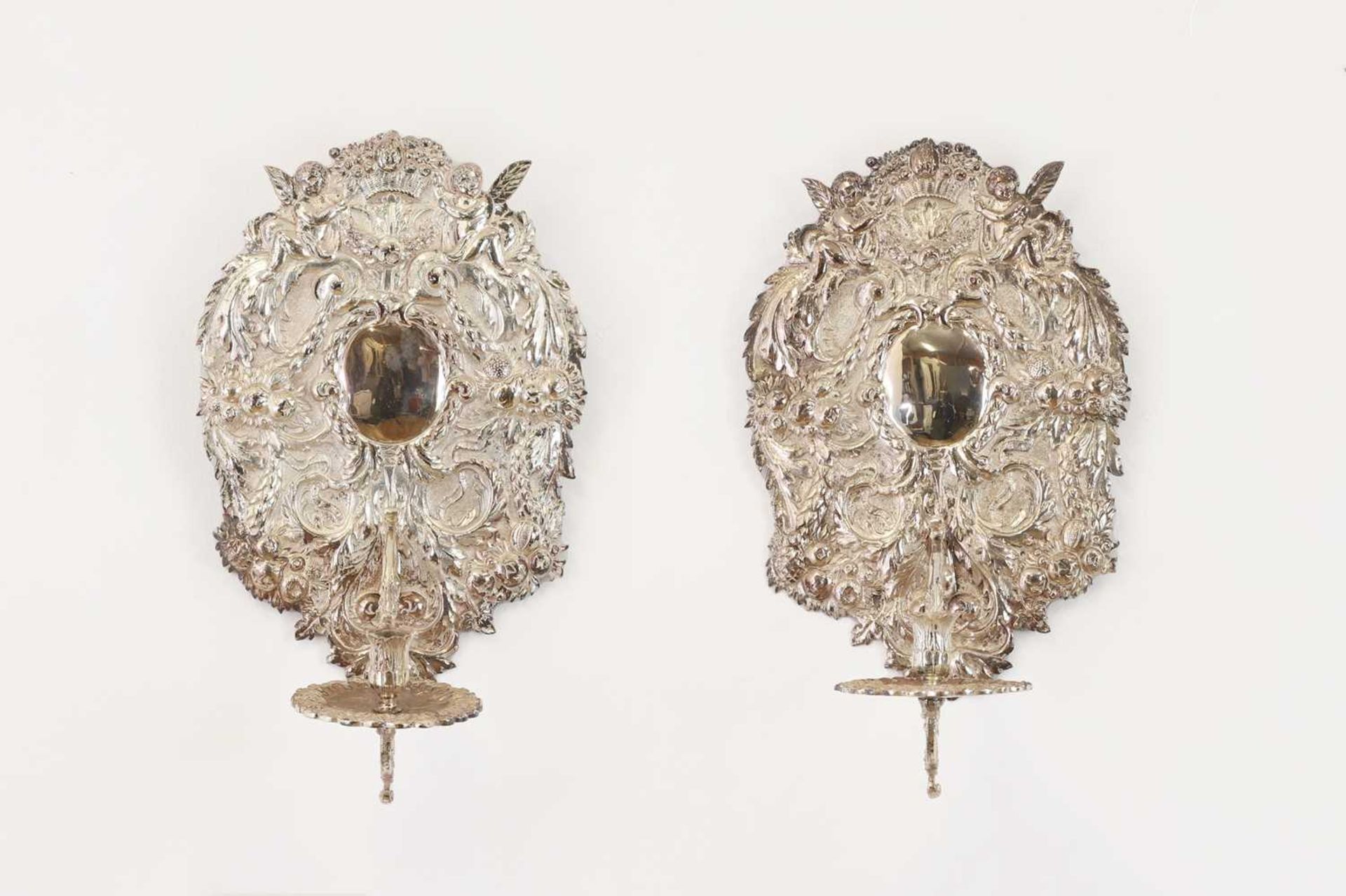 A pair of Victorian silver-plated wall sconces by Elkington & Co.,