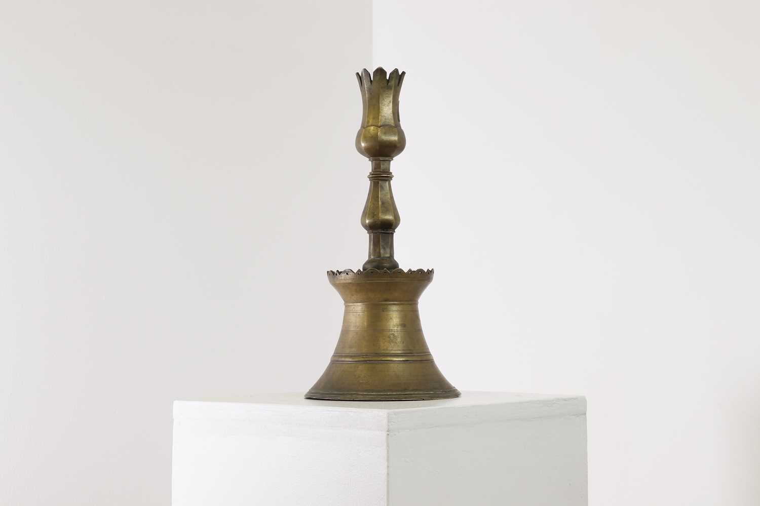 An Ottoman brass tulip candlestick, - Image 4 of 5