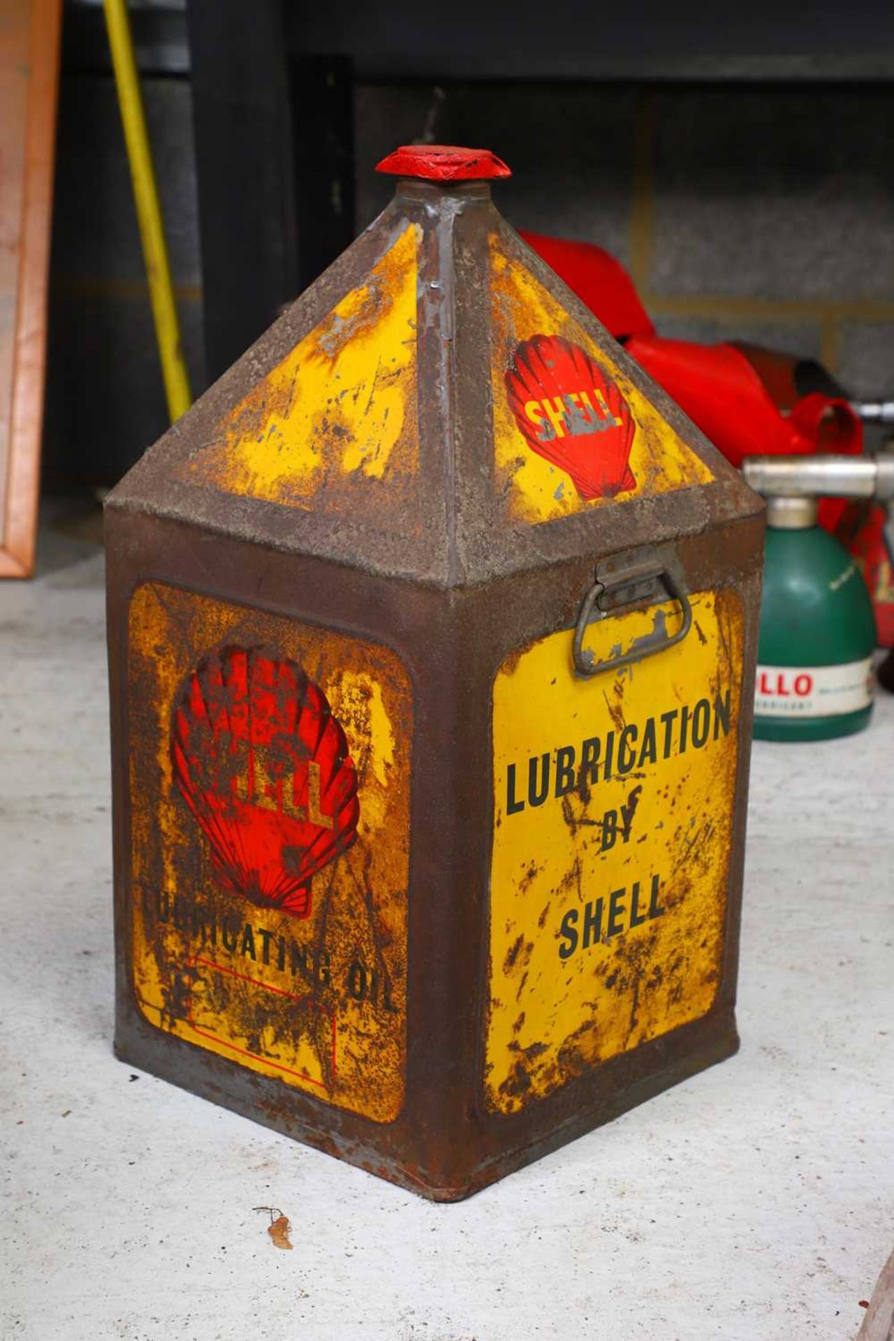 A pre-war 'Lubrication by Shell' oilcan,