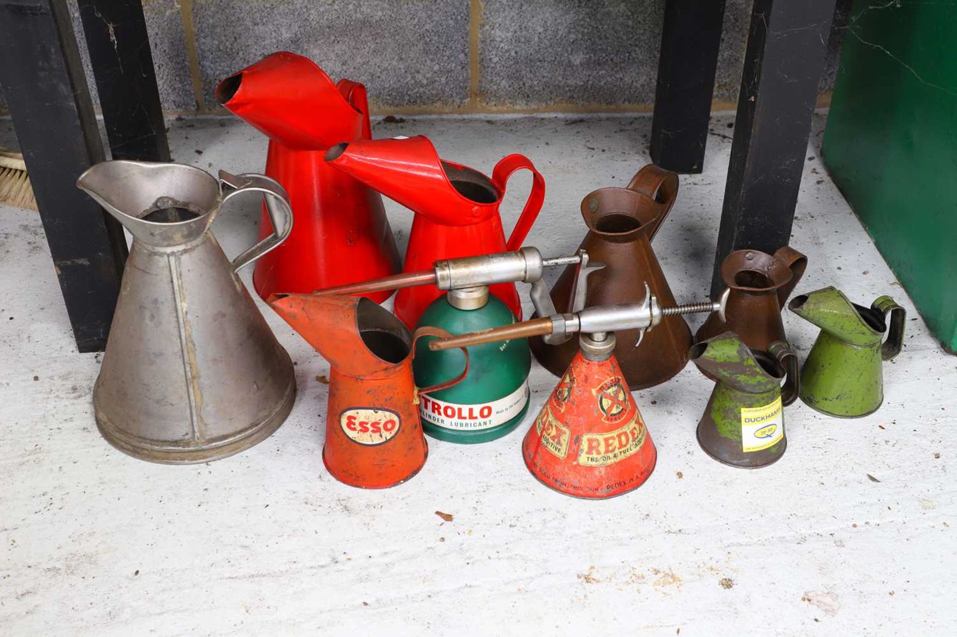 Various pre-war copper, aluminium and liveried tin oil jugs, - Image 2 of 2