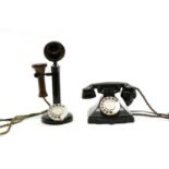 A GPO black lacquered candlestick telephone
