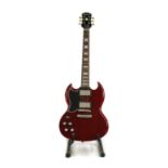 A left handed Epiphone SG400 pro electric guitar,