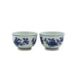 A pair of Chinese blue and white tea cups,