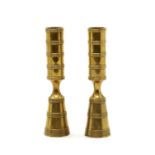 A pair of Danish 'Luna' brass candle holders,