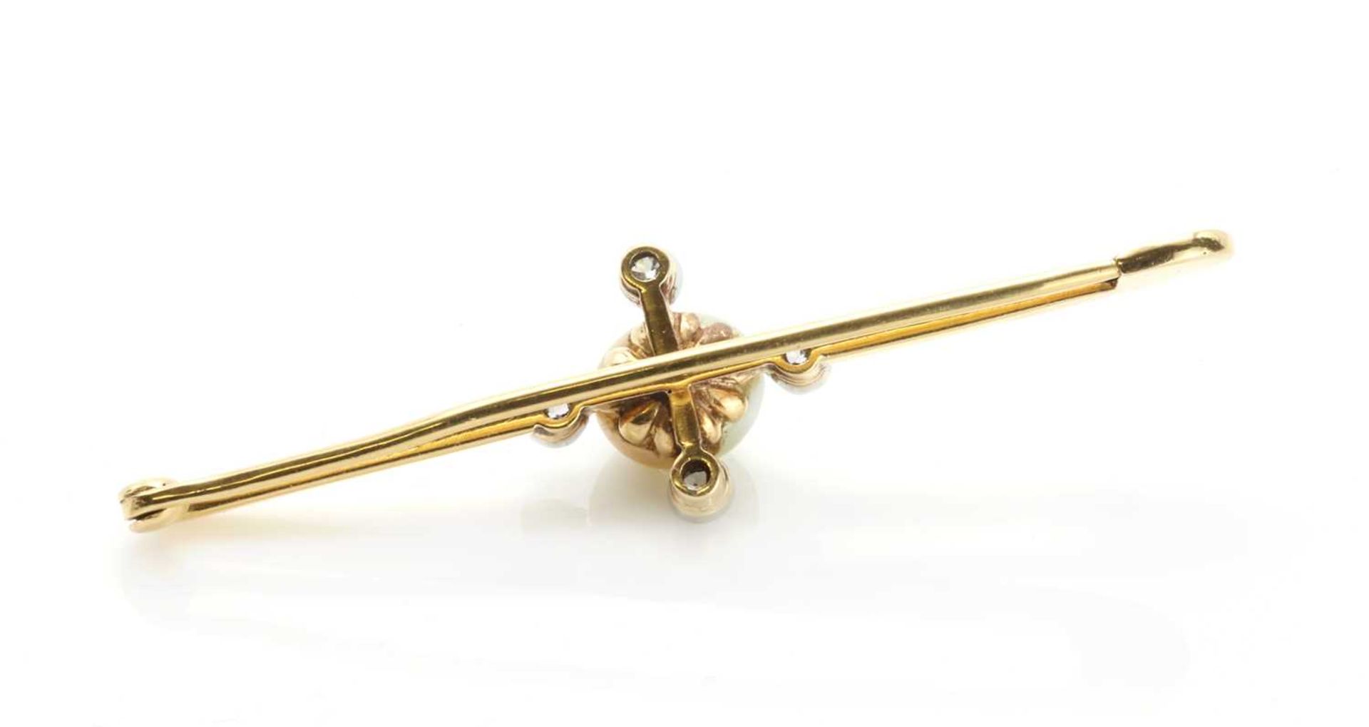 An Edwardian pearl and diamond bar brooch with a semi baroque pearl, - Image 2 of 2