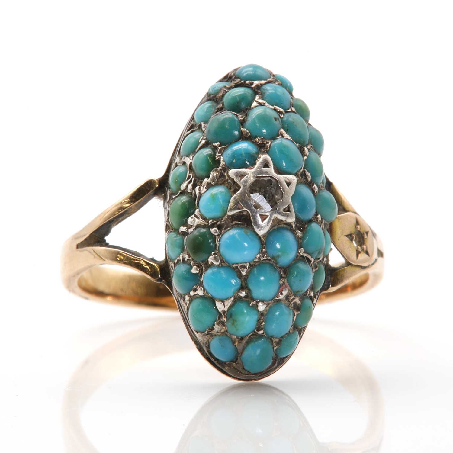 A Victorian gold turquoise bombé cluster ring,