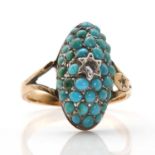 A Victorian gold turquoise bombé cluster ring,